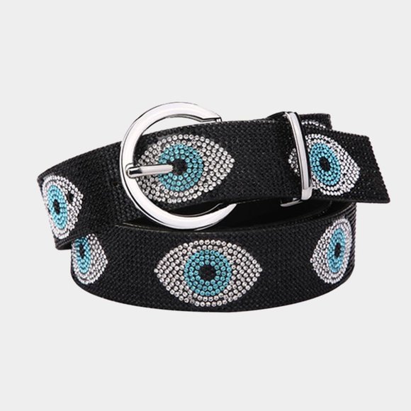 Evil eye Rhinestone Bling Patterned Belt - Picture 1 of 1